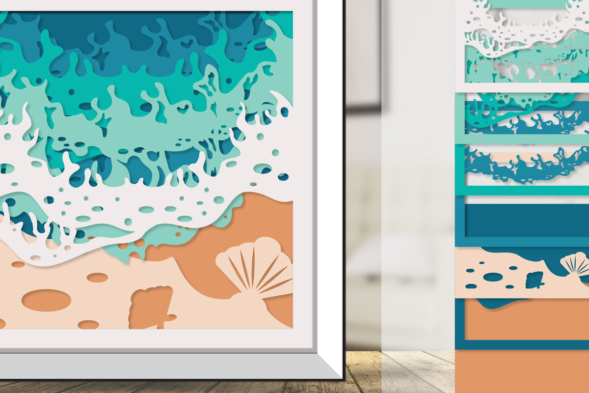 Intra απο ξύλο plywood 3mm-4mm πάχος – Sea Wave 3D Shadowbox Layered Δίασταση  20x20 cm INTRAFABR-122010711