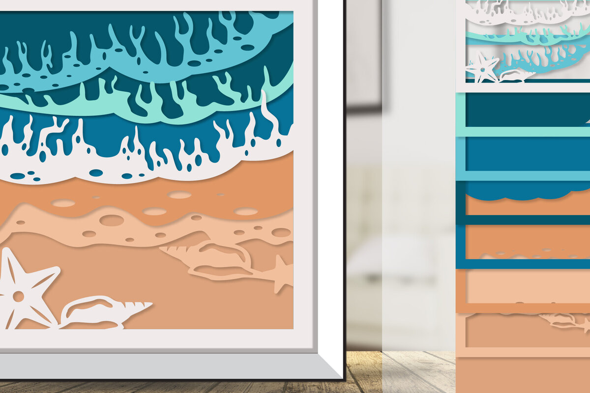 Intra απο ξύλο plywood 3mm-4mm πάχος – Sea Wave 3D Shadowbox Layered Δίασταση  20x20 cm INTRAFABR-122010702