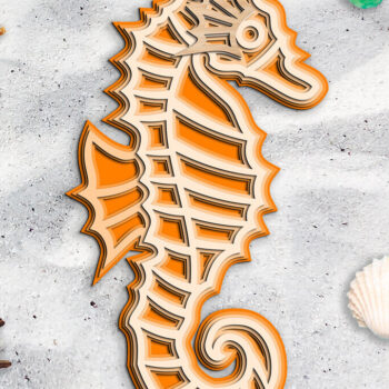 Intra απο ξύλο plywood 3mm-4mm πάχος – Seahorse 3D Layered Gift House Décor Δίασταση  20x20 cm INTRAFABR-103575279 - Image 1