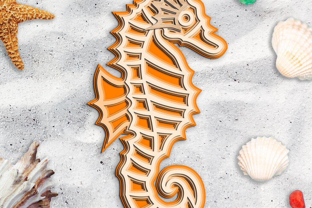 Intra απο ξύλο plywood 3mm-4mm πάχος – Seahorse 3D Layered Gift House Décor Δίασταση  20x20 cm INTRAFABR-103575279