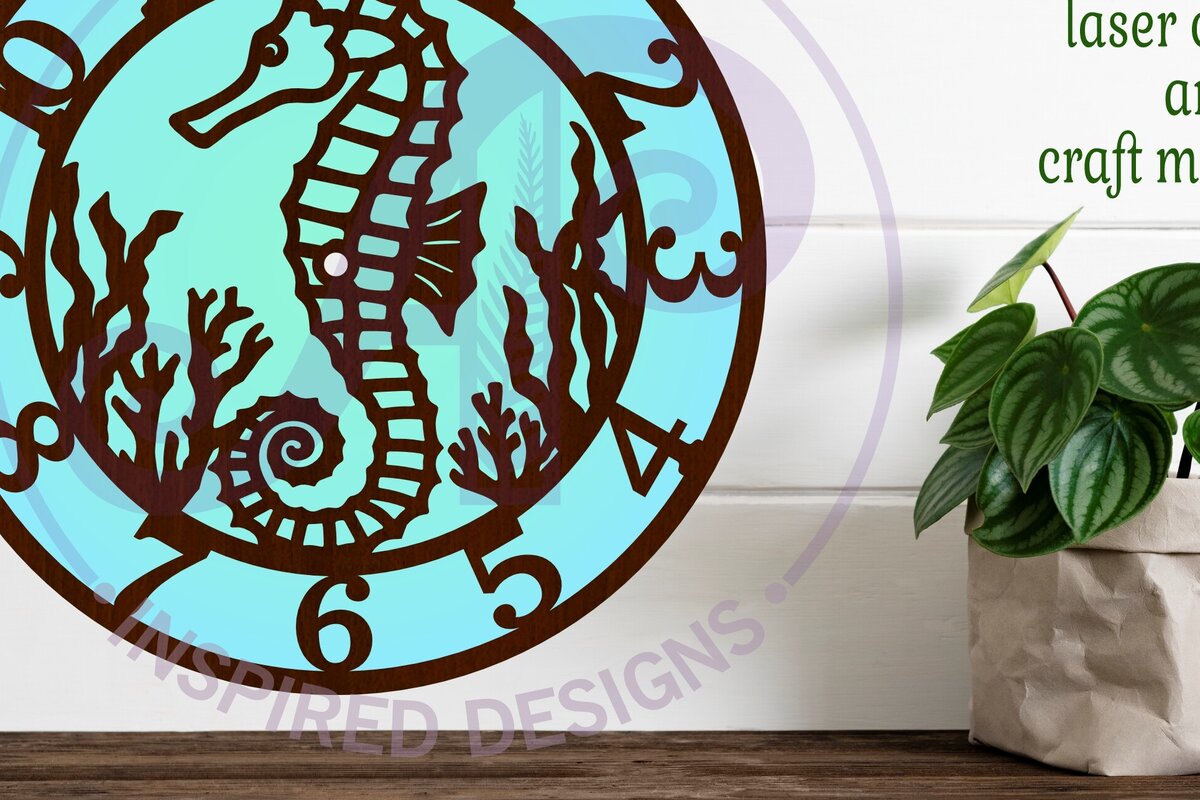 Intra απο ξύλο plywood 3mm-4mm πάχος – Ρολόι τοίχου Seahorse Clock Αρχείο κοπής με λέιζερ Δίασταση  40x30 cm INTRAFABR-117980819