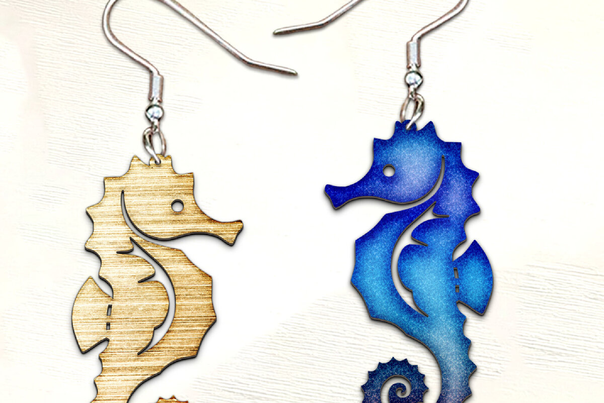 Intra απο ξύλο plywood 3mm-4mm πάχος – Σκουλαρίκια Ιππόκαμπος. Σκουλαρίκι θάλασσας Δίασταση  5x5 cm INTRAFABR-122534343