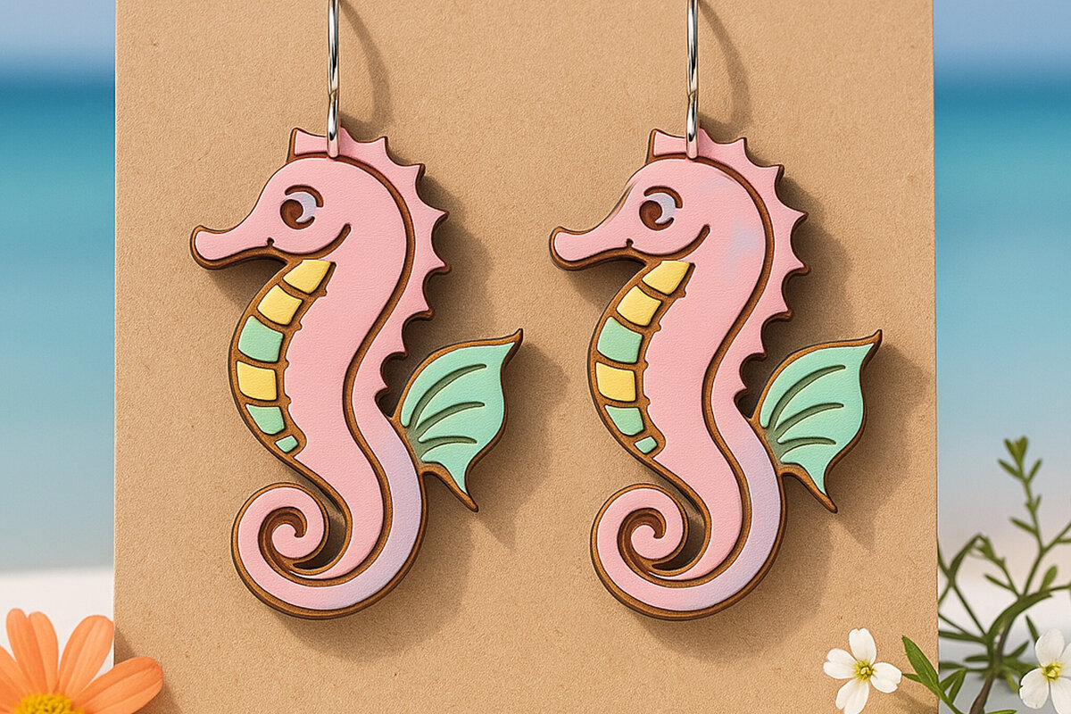 Intra απο ξύλο plywood 3mm-4mm πάχος – Seahorse Earrings Laser Art Δίασταση  5x5 cm INTRAFABR-123757348