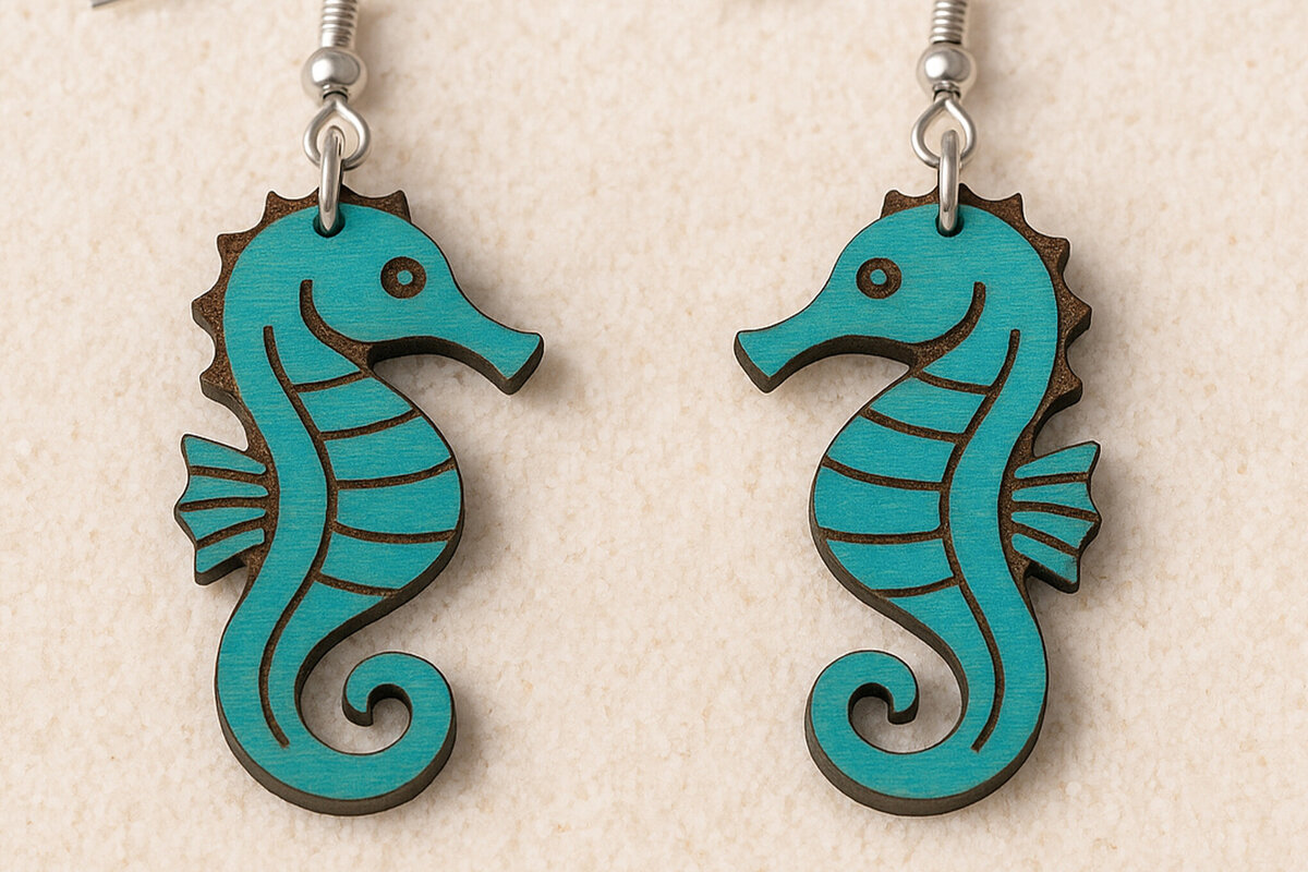 Intra απο ξύλο plywood 3mm-4mm πάχος – Σκουλαρίκια Ιππόκαμπος Δίασταση  5x5 cm INTRAFABR-120914776