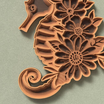 Intra απο ξύλο plywood 3mm-4mm πάχος – Seahorse Floral Design - 3D Δίασταση  40x30 cm INTRAFABR-119581573 - Image 2