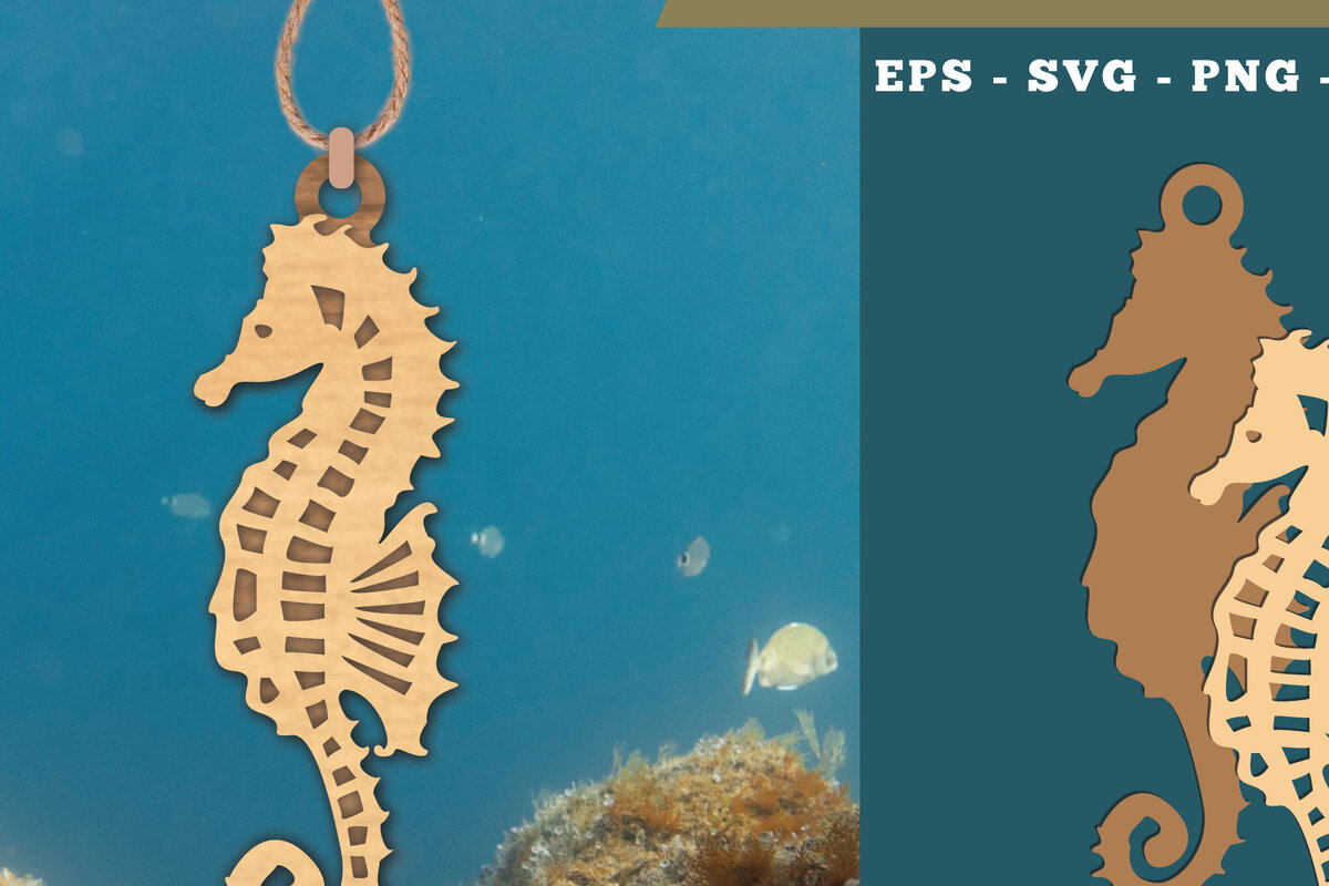 Intra απο ξύλο plywood 3mm-4mm πάχος – Στολίδι κοπής με λέιζερ Seahorse Δίασταση  20x20 cm INTRAFABR-112012817