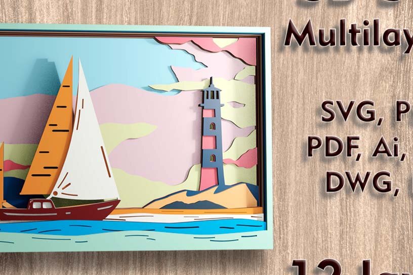 Intra απο ξύλο plywood 3mm-4mm πάχος – Αρχεία λέιζερ πολλαπλών επιπέδων Seascape 3D Δίασταση  20x20 cm INTRAFABR-109489552