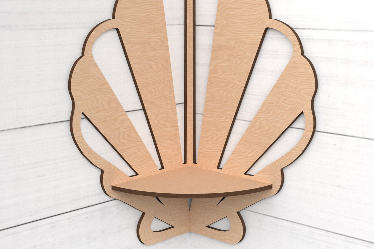 Intra απο ξύλο plywood 3mm-4mm πάχος – Γωνιακό ράφι Seashell Cut Laser Δίασταση  20x20 cm INTRAFABR-118731749
