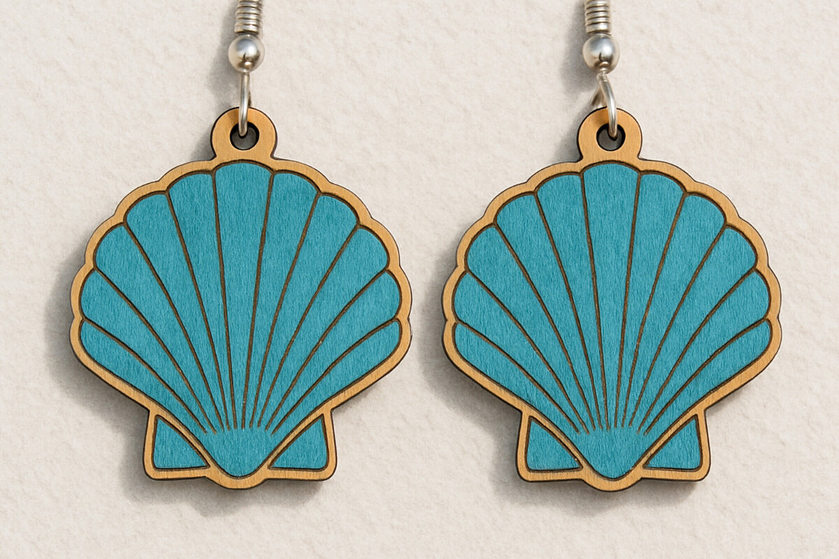 Intra απο ξύλο plywood 3mm-4mm πάχος – Σκουλαρίκια Seashell Cut Laser Δίασταση  5x5 cm INTRAFABR-120914829