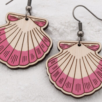 Intra απο ξύλο plywood 3mm-4mm πάχος – Σκουλαρίκια Seashell Cut Laser Δίασταση  5x5 cm INTRAFABR-121577084 - Image 1