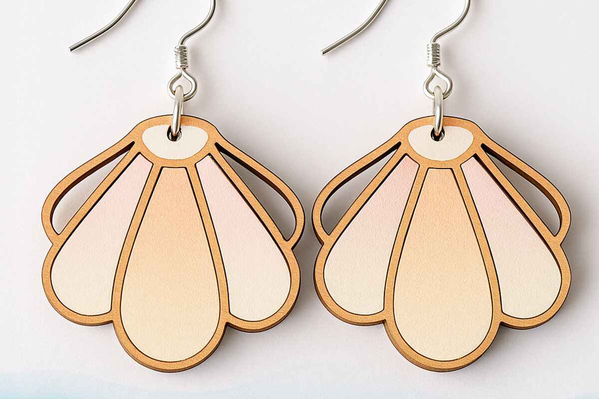 Intra απο ξύλο plywood 3mm-4mm πάχος – Σκουλαρίκια Seashell Cut Laser Δίασταση  5x5 cm INTRAFABR-123757305