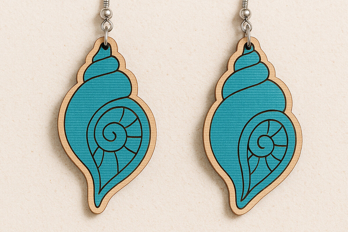 Intra απο ξύλο plywood 3mm-4mm πάχος – Σκουλαρίκια Seashell Cut Laser Δίασταση  5x5 cm INTRAFABR-120914729