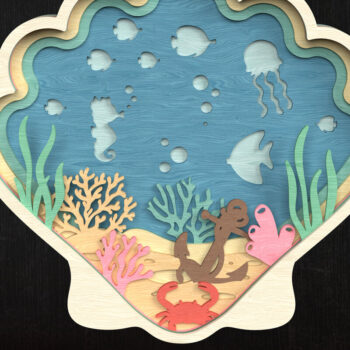 Intra απο ξύλο plywood 3mm-4mm πάχος – Seashell Ocean Scene 3D Δίασταση  20x20 cm INTRAFABR-119659791 - Image 1