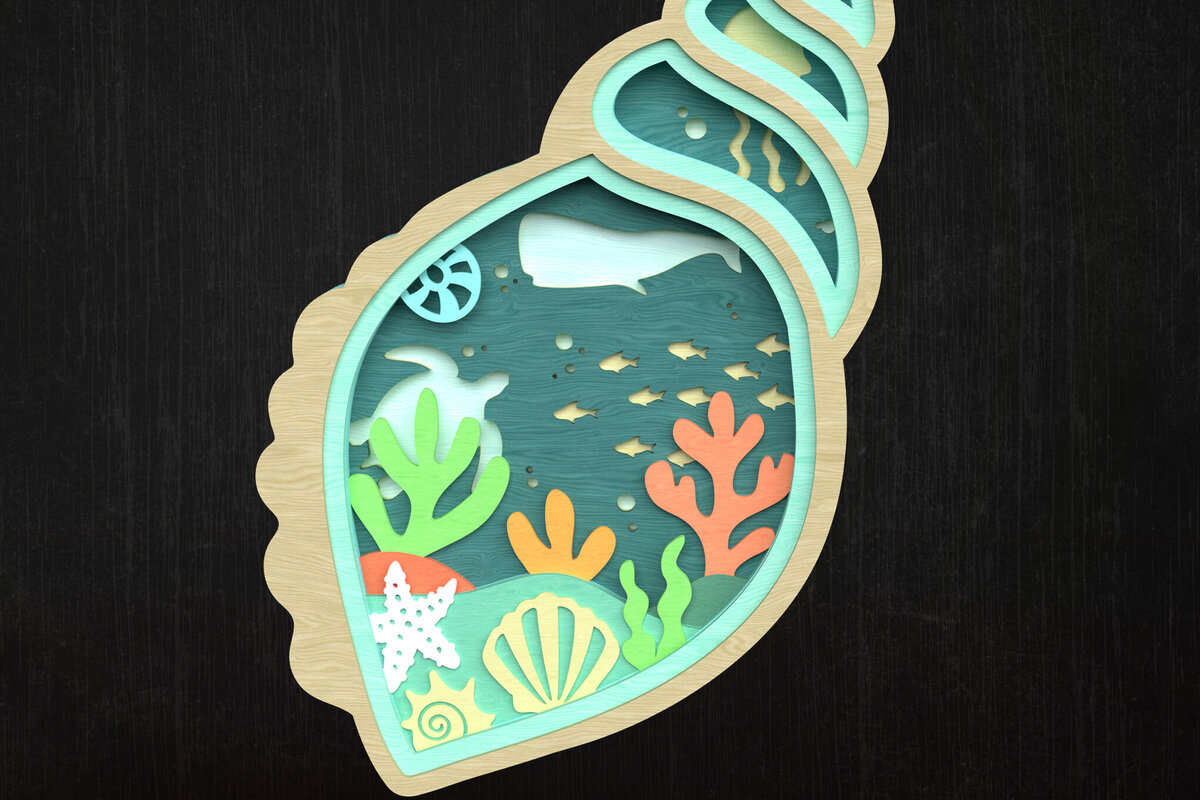 Intra απο ξύλο plywood 3mm-4mm πάχος – Seashell Spiral Ocean Scene Δίασταση  20x20 cm INTRAFABR-119659940