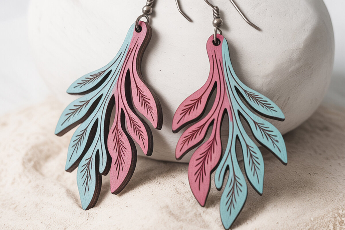 Intra απο ξύλο plywood 3mm-4mm πάχος – Σκουλαρίκια με φύκια Δίασταση  5x5 cm INTRAFABR-121577235