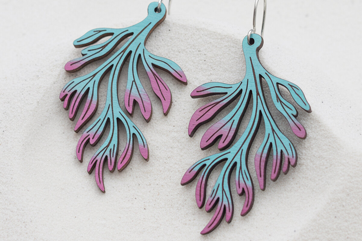 Intra απο ξύλο plywood 3mm-4mm πάχος – Αρχείο με φύλλα σκουλαρίκια από φύκια Δίασταση  5x5 cm INTRAFABR-121577137