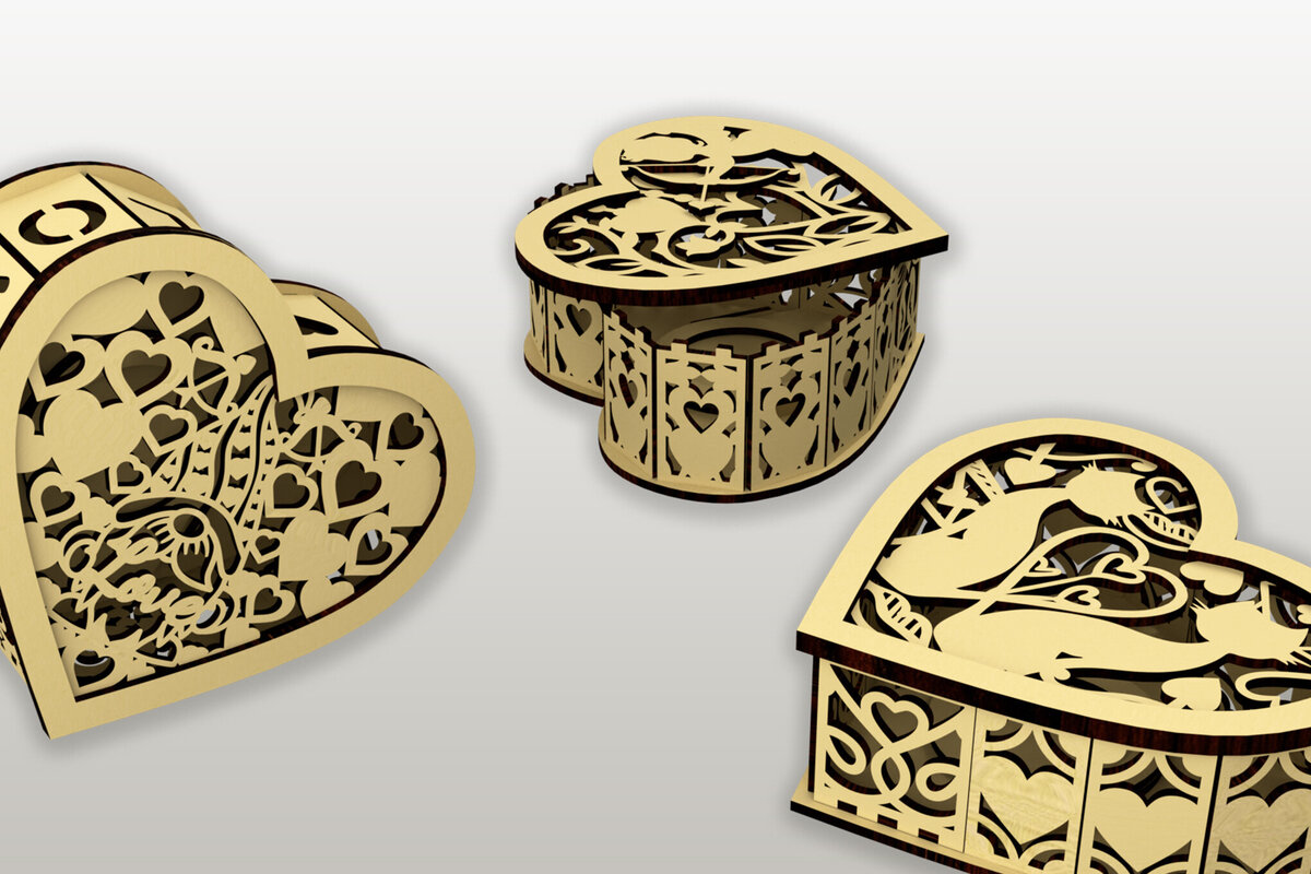 Intra απο ξύλο plywood 3mm-4mm πάχος – Σετ 3 κουτιών σε σχήμα καρδιάς Δίασταση  20x20 cm INTRAFABR-114346229