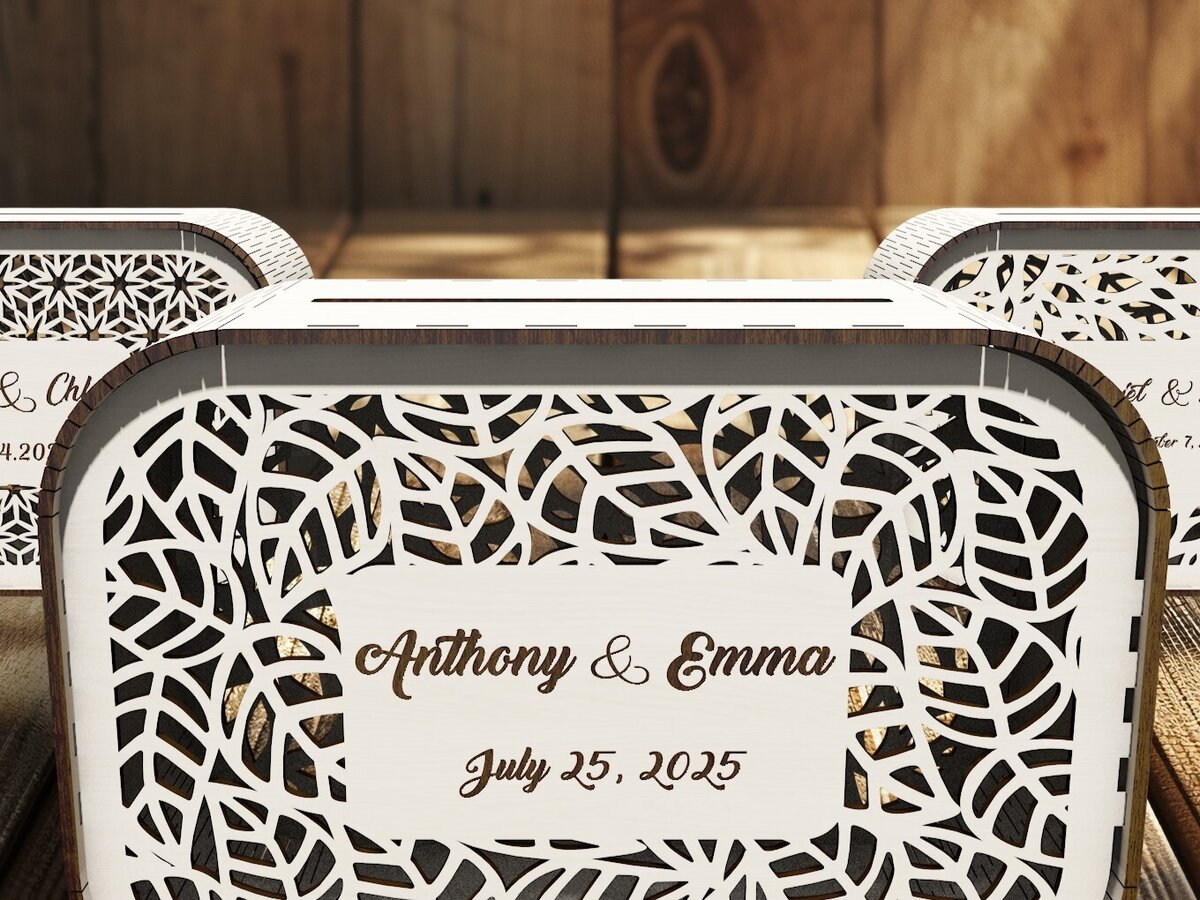 Intra απο ξύλο plywood 3mm-4mm πάχος – Σετ 3 προσωποποιημένων κουτιών με κάρτες γάμου Δίασταση  20x20 cm INTRAFABR-115720719