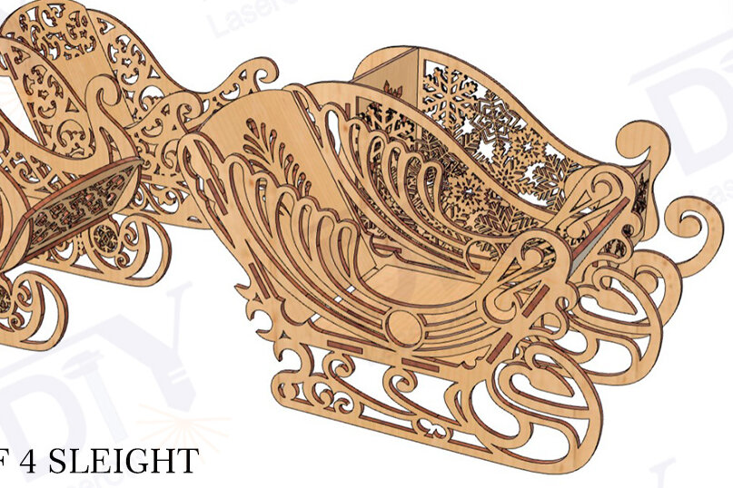 Intra απο ξύλο plywood 3mm-4mm πάχος – Σετ 4 DIY χριστουγεννιάτικο πιάτο με έλκηθρο Δίασταση  20x20 cm INTRAFABR-111860642