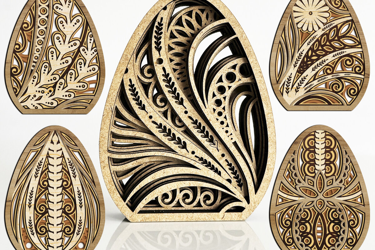 Intra απο ξύλο plywood 3mm-4mm πάχος – Σετ 5 πολυστρωματικών πασχαλινών αυγών πρότυπο Δίασταση  20x20 cm INTRAFABR-115240252