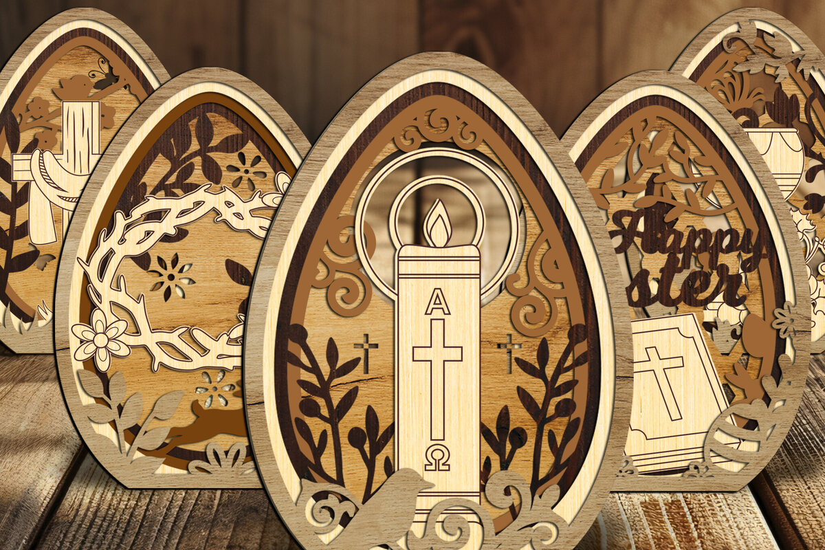 Intra απο ξύλο plywood 3mm-4mm πάχος – Σετ με 5 Πασχαλινά αυγά πολλαπλών στρώσεων Δίασταση  20x20 cm INTRAFABR-116842411