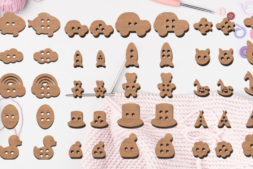 Intra απο ξύλο plywood 3mm-4mm πάχος – Σετ 60 κουμπιών Δίασταση  20x20 cm INTRAFABR-25343125