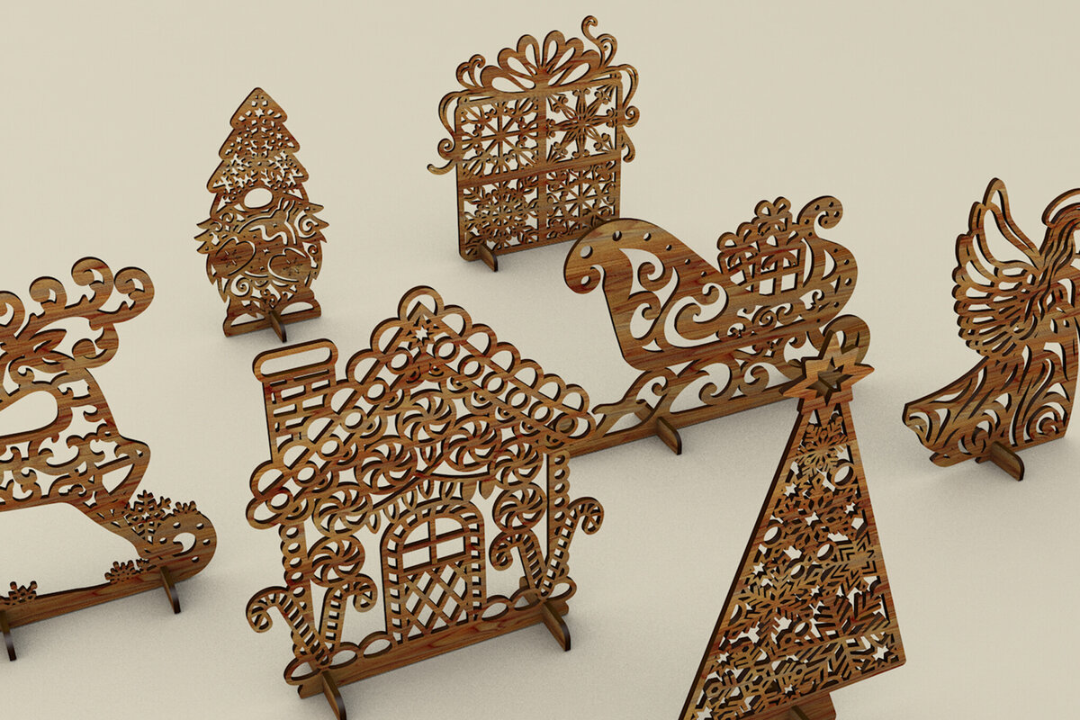 Intra απο ξύλο plywood 3mm-4mm πάχος – Σετ 7 Ξύλινα Χριστουγεννιάτικα Διακοσμητικά Δίασταση  20x20 cm INTRAFABR-110538721