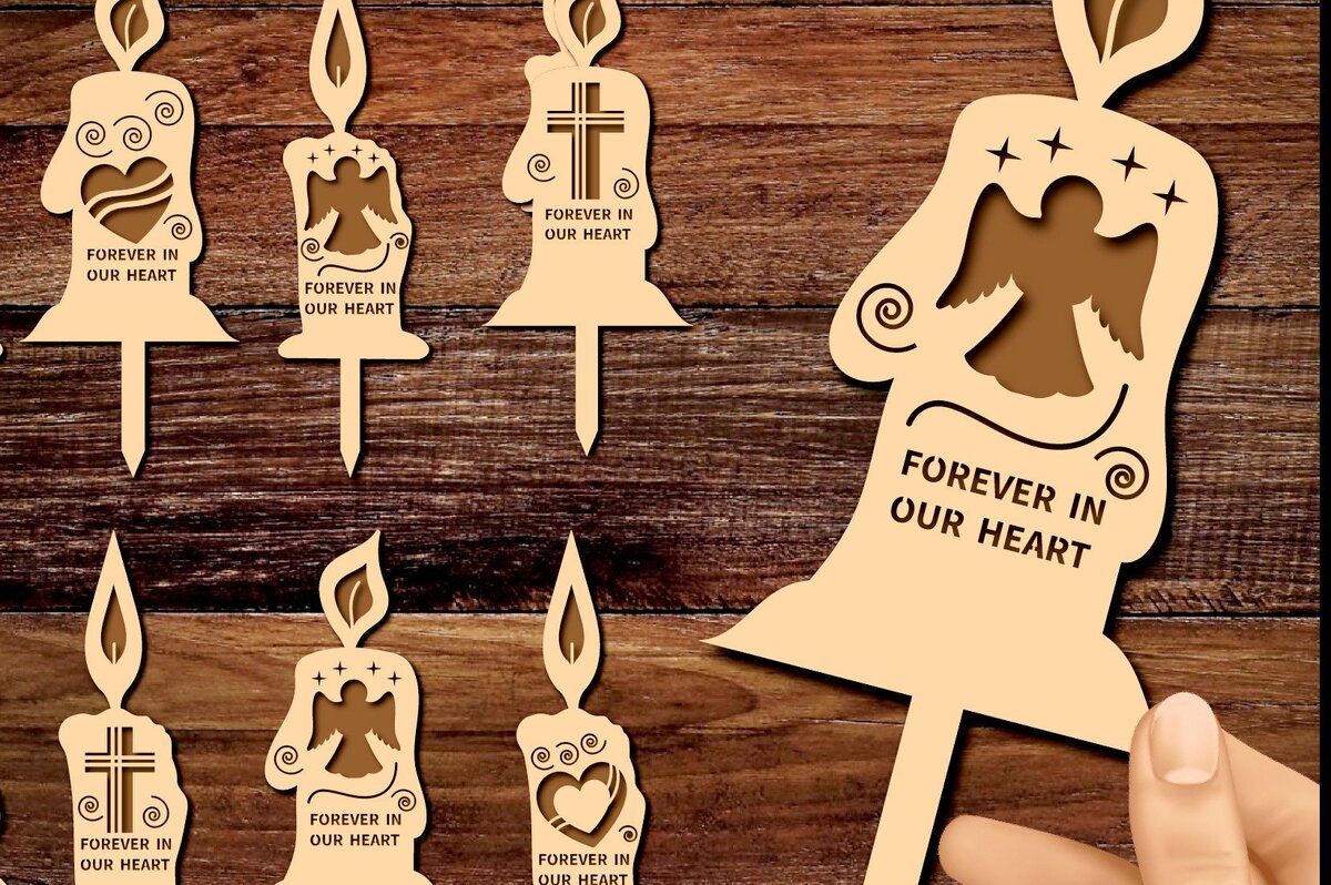 Intra απο ξύλο plywood 3mm-4mm πάχος – Σετ 8 Grave Candles Ξύλινα κομμένα Laser Δίασταση  20x20 cm INTRAFABR-45698719