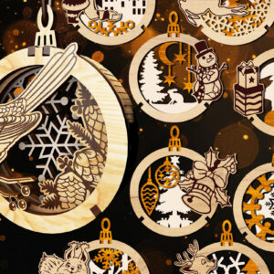 Intra απο ξύλο plywood 3mm-4mm πάχος – Σετ με 9 3D χριστουγεννιάτικα στολίδια Δίασταση  20x20 cm INTRAFABR-108661255