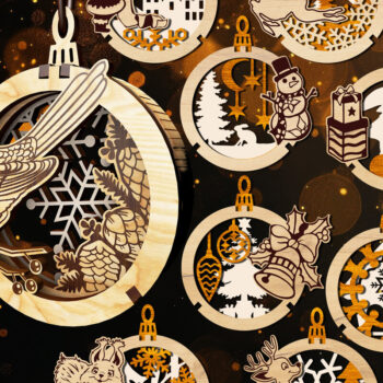 Intra απο ξύλο plywood 3mm-4mm πάχος – Σετ με 9 3D χριστουγεννιάτικα στολίδια Δίασταση  20x20 cm INTRAFABR-108661255 - Image 1