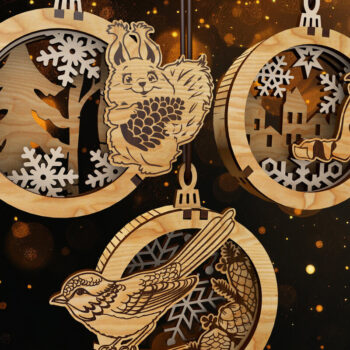 Intra απο ξύλο plywood 3mm-4mm πάχος – Σετ με 9 3D χριστουγεννιάτικα στολίδια Δίασταση  20x20 cm INTRAFABR-108661255 - Image 2