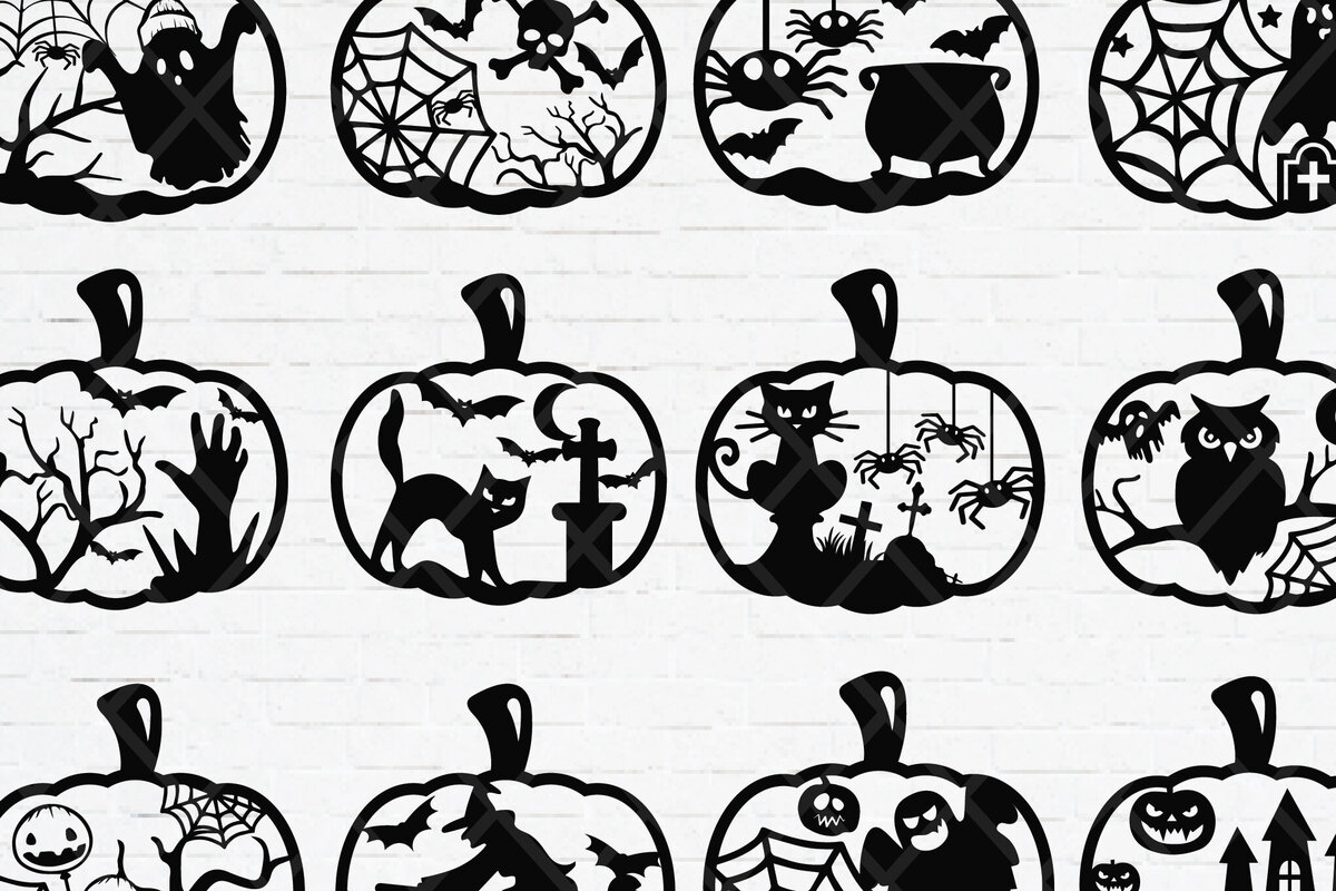 Intra απο ξύλο plywood 3mm-4mm πάχος – Σετ από αποκριάτικες κολοκύθες κομμένα αρχεία με λέιζερ Δίασταση  20x20 cm INTRAFABR-77362350