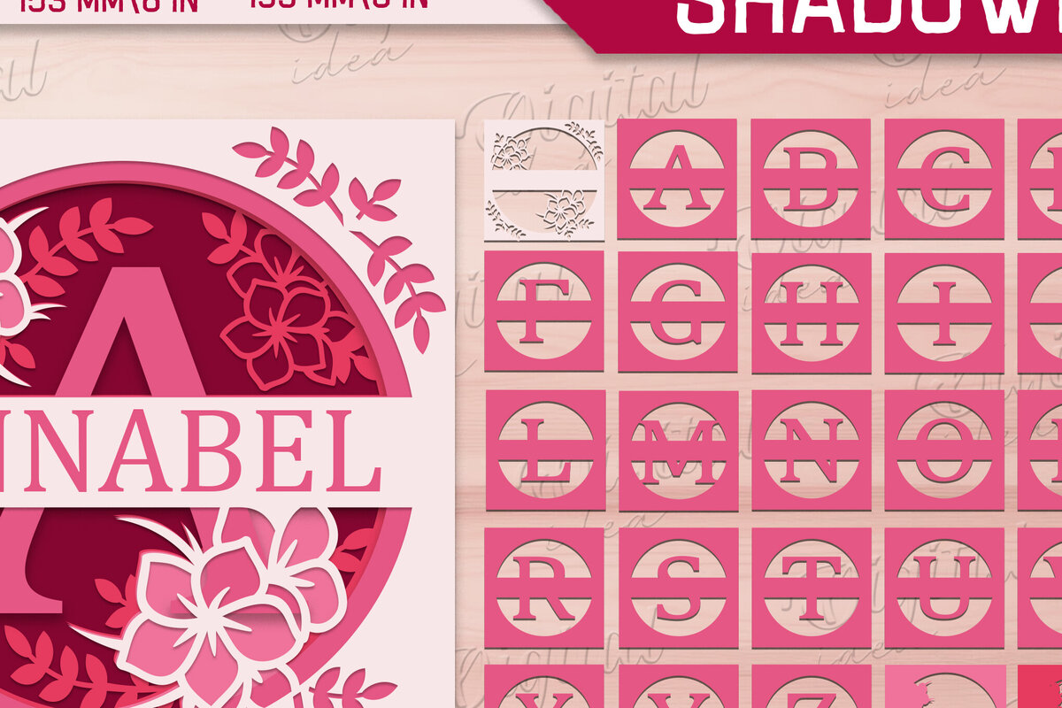 Intra απο ξύλο plywood 3mm-4mm πάχος – Πακέτο αλφαβήτου Shadow Box. 3D Floral Δίασταση  20x20 cm INTRAFABR-84045969