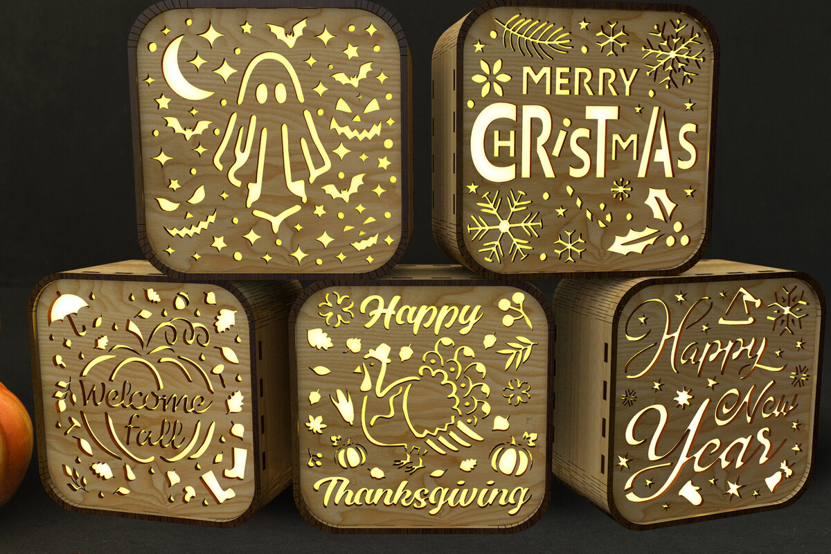 Intra απο ξύλο plywood 3mm-4mm πάχος – Πακέτο Shadow Box 5in1 Cut Lantern Files Δίασταση  20x20 cm INTRAFABR-105958232