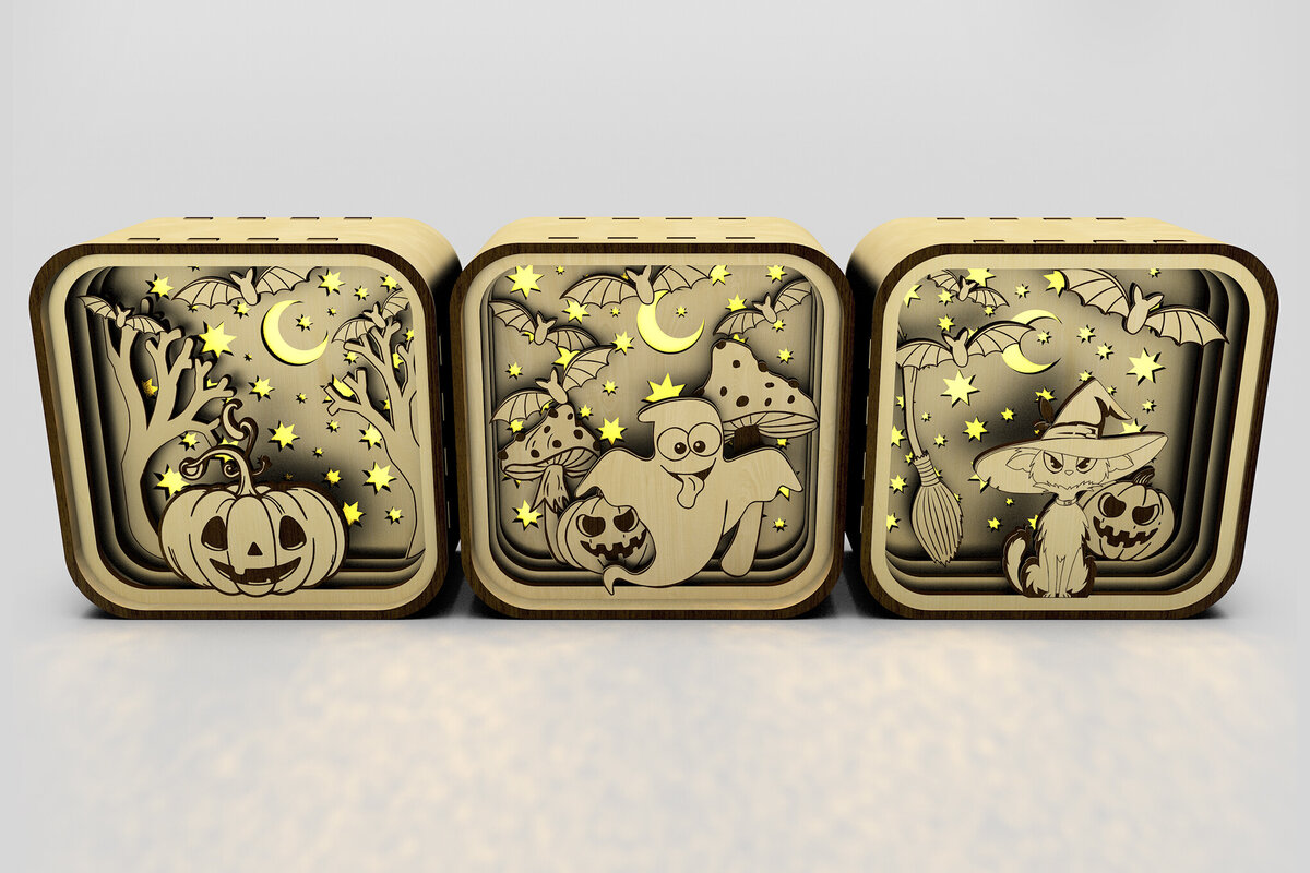 Intra απο ξύλο plywood 3mm-4mm πάχος – Shadow Box για Halloween Σετ 3 τεμαχίων Δίασταση  20x20 cm INTRAFABR-106178104