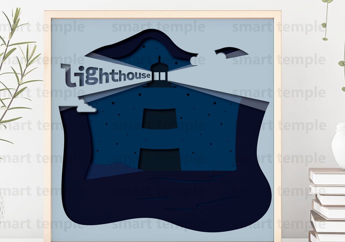 Intra απο ξύλο plywood 3mm-4mm πάχος – Shadow Box Lighthouse, Paper Cut Δίασταση  20x20 cm INTRAFABR-75399024