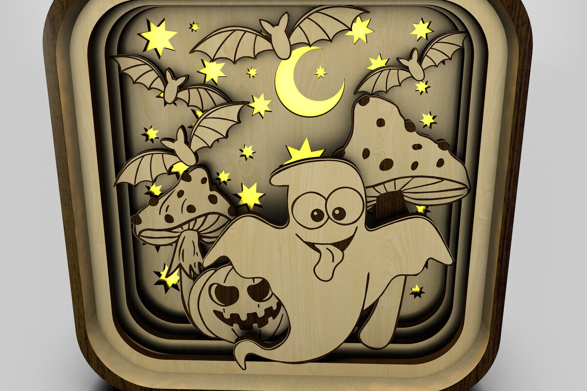 Intra απο ξύλο plywood 3mm-4mm πάχος – Shadow Box with Ghost για το Halloween Δίασταση  20x20 cm INTRAFABR-106178103