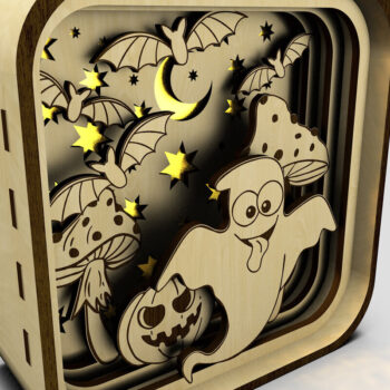 Intra απο ξύλο plywood 3mm-4mm πάχος – Shadow Box with Ghost για το Halloween Δίασταση 20x20 cm INTRAFABR-106178103 - Image 2