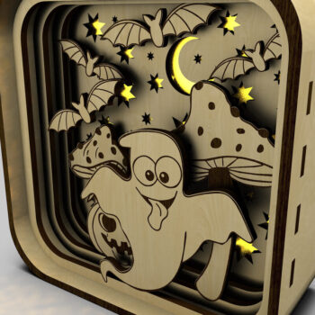 Intra απο ξύλο plywood 3mm-4mm πάχος – Shadow Box with Ghost για το Halloween Δίασταση 20x20 cm INTRAFABR-106178103 - Image 3