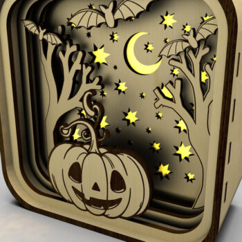 Intra απο ξύλο plywood 3mm-4mm πάχος – Κουτί σκιών με κολοκύθα για το Halloween Δίασταση  20x20 cm INTRAFABR-106178087 - Image 1