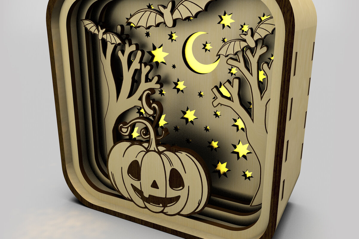Intra απο ξύλο plywood 3mm-4mm πάχος – Κουτί σκιών με κολοκύθα για το Halloween Δίασταση  20x20 cm INTRAFABR-106178087
