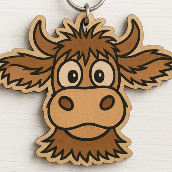 Intra απο ξύλο plywood 3mm-4mm πάχος – Μπρελόκ Shaggy Cow Δίασταση  5x5 cm INTRAFABR-122092768 - Image 1