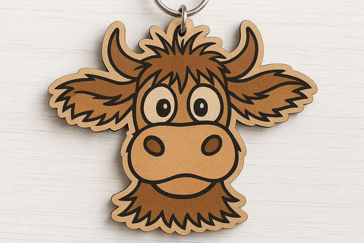 Intra απο ξύλο plywood 3mm-4mm πάχος – Μπρελόκ Shaggy Cow Δίασταση  5x5 cm INTRAFABR-122092768