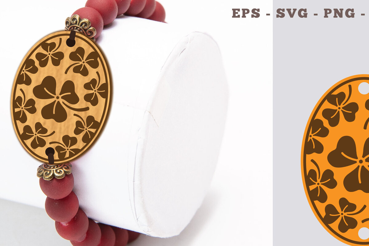 Intra απο ξύλο plywood 3mm-4mm πάχος – Βραχιόλι κοπής με λέιζερ τριφύλλι Δίασταση  20x20 cm INTRAFABR-104775374