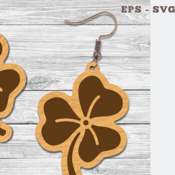 Intra απο ξύλο plywood 3mm-4mm πάχος – Σκουλαρίκια κομμένα με λέιζερ τριφύλλι Δίασταση 5x5 cm INTRAFABR-106749177 - Image 1