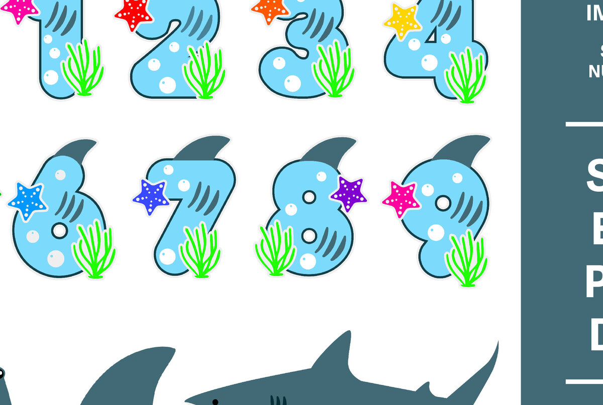 Intra απο ξύλο plywood 3mm-4mm πάχος – Πακέτο Shark Birthday Numbers Δίασταση  20x20 cm INTRAFABR-88900695