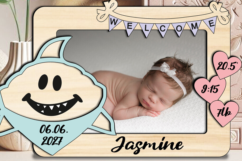 Intra απο ξύλο plywood 3mm-4mm πάχος – Δώρο με κορνίζα λέιζερ φωτογραφιών μωρού Shark Δίασταση  20x20 cm INTRAFABR-123727664