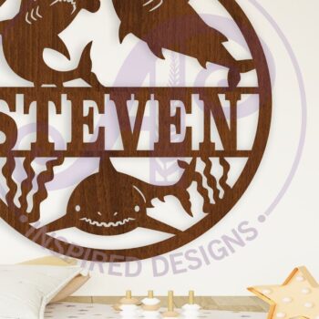 Intra απο ξύλο plywood 3mm-4mm πάχος – Σήμα ονόματος με θέμα καρχαρία Laser Δίασταση  20x20 cm INTRAFABR-106094260 - Image 1