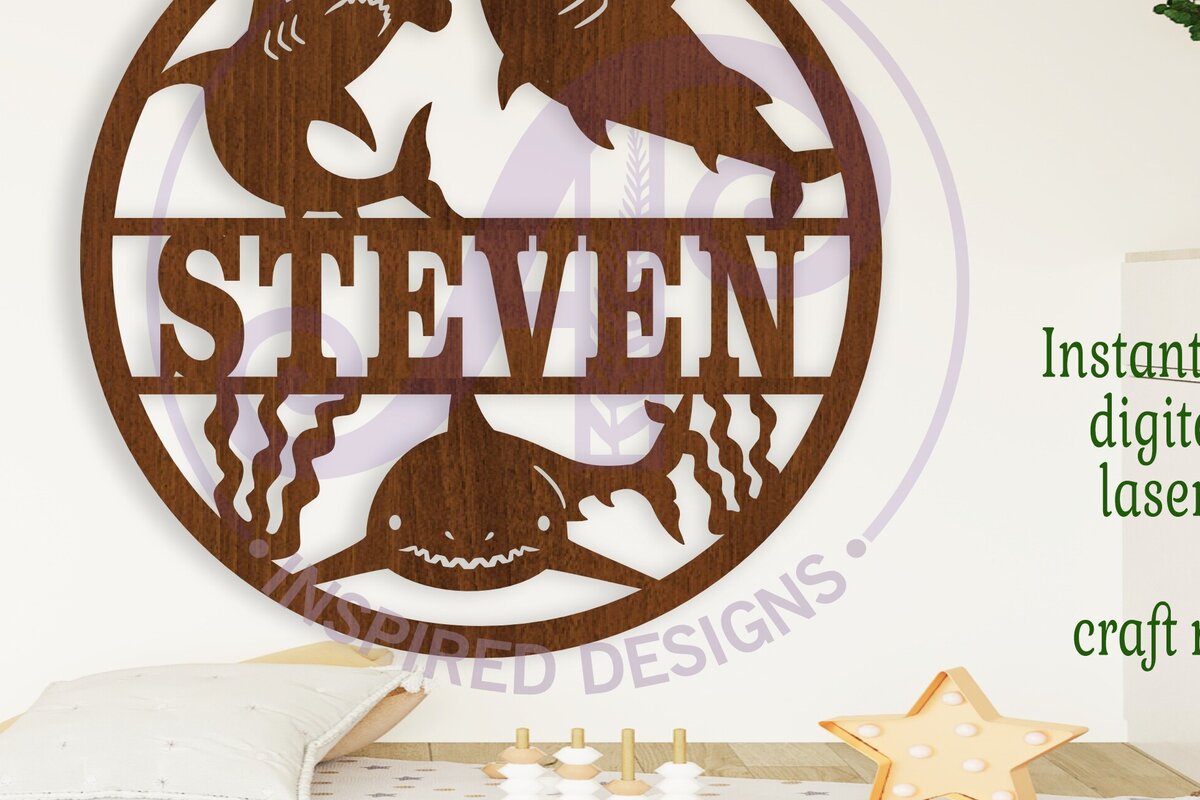 Intra απο ξύλο plywood 3mm-4mm πάχος – Σήμα ονόματος με θέμα καρχαρία Laser Δίασταση  20x20 cm INTRAFABR-106094260