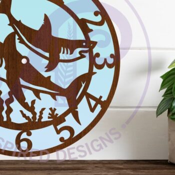 Intra απο ξύλο plywood 3mm-4mm πάχος – Sharks Clock Ρολόι τοίχου Αρχεία κοπής με λέιζερ, Δίασταση  40x30 cm INTRAFABR-112472764 - Image 1